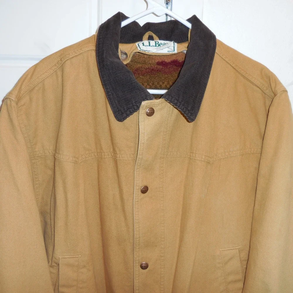 LL Bean Mens Vintage Field Coat Tan Canvas Barn Jacket Thinsulate L CS78 11002R
